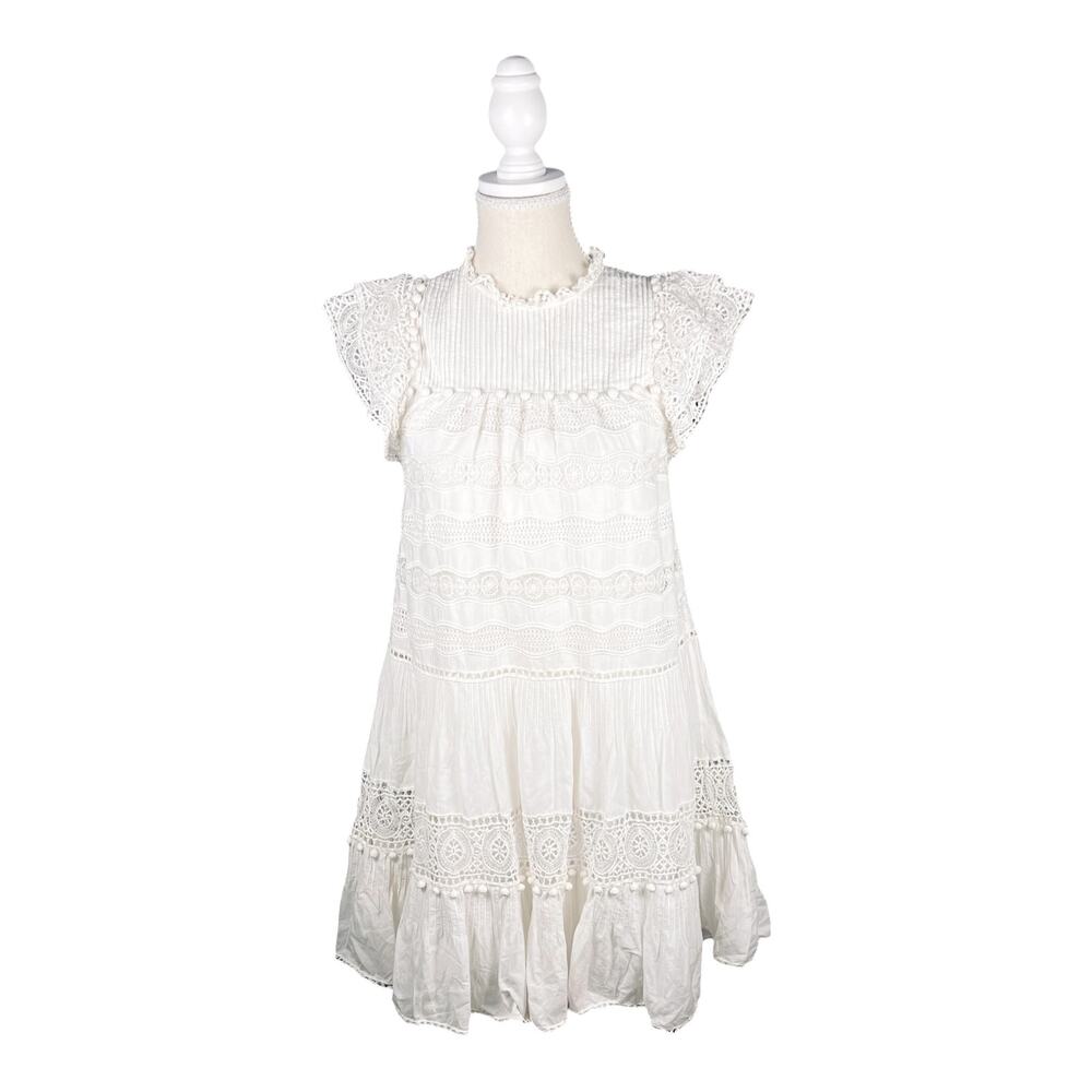 Ulla Johnson Octavia Dress Cowrie Lace Pintuck Mini Dress Size 4 Ivory - Picture 7 of 7